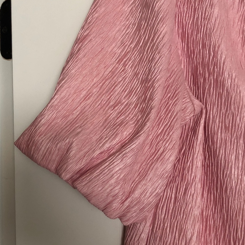 Voy elegant contrast Pink Bow Tie coquette office fabulous bubble sleeve S READ - Picture 6 of 11